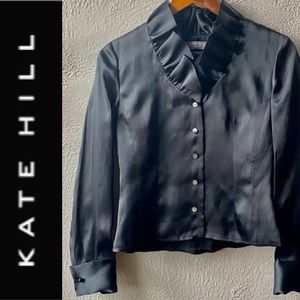 Kate Hill Petite 100% Silk Vintage Jacket Blouse 2P